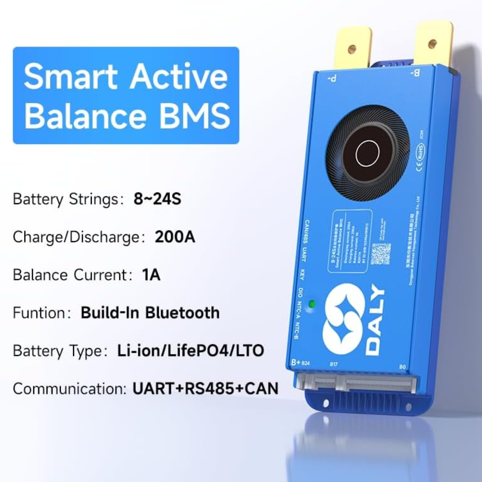 DALY Smart Active Balance BMS 8S-24S 24V-84V 200A Built-in Bluetooth with RS485 CAN PCB Battery Protection Board - Image 2